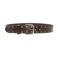 Thumbnail for 2 Row Flat Studded Brown Leather Belt