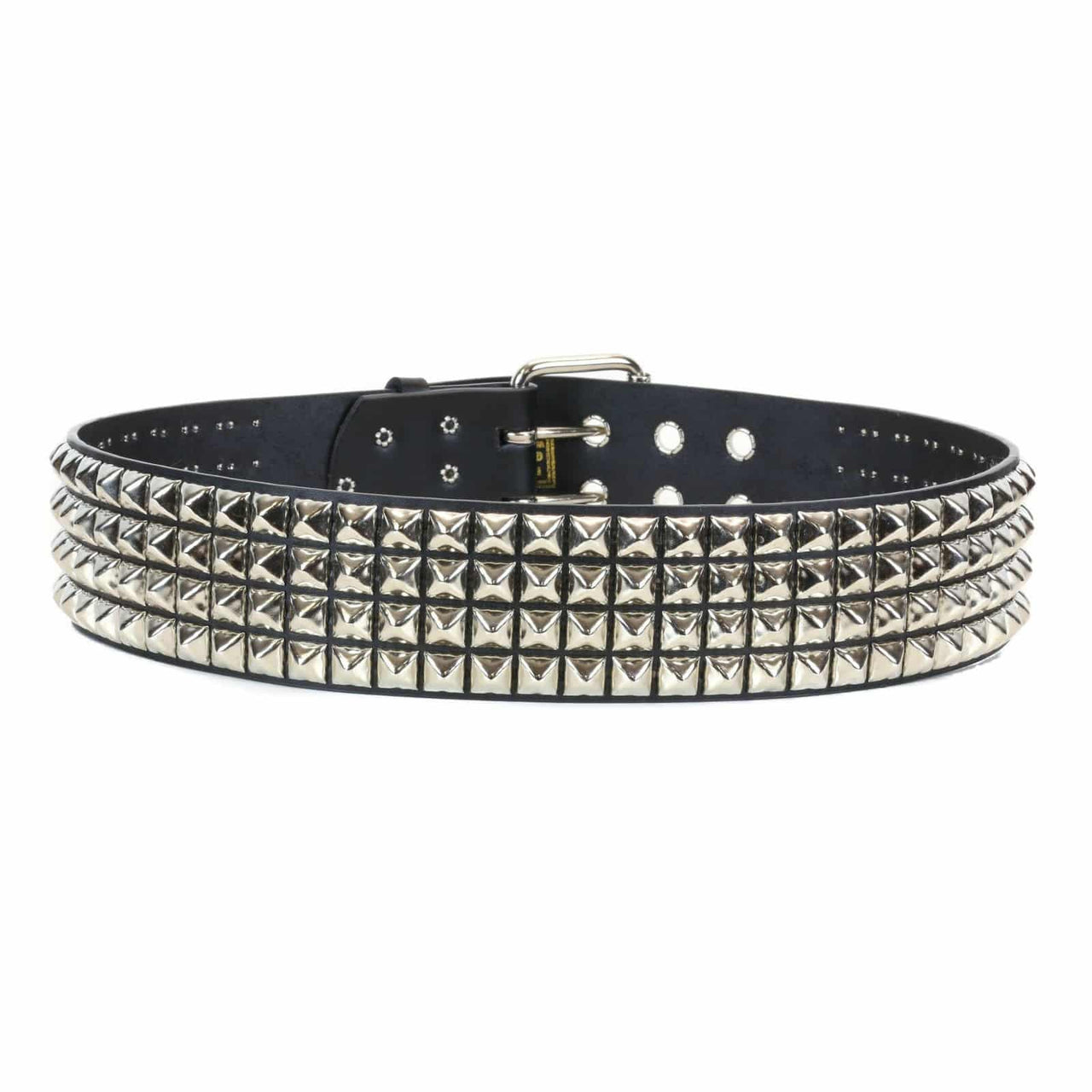 4 Row Pyramid Studded Black Leather Belt