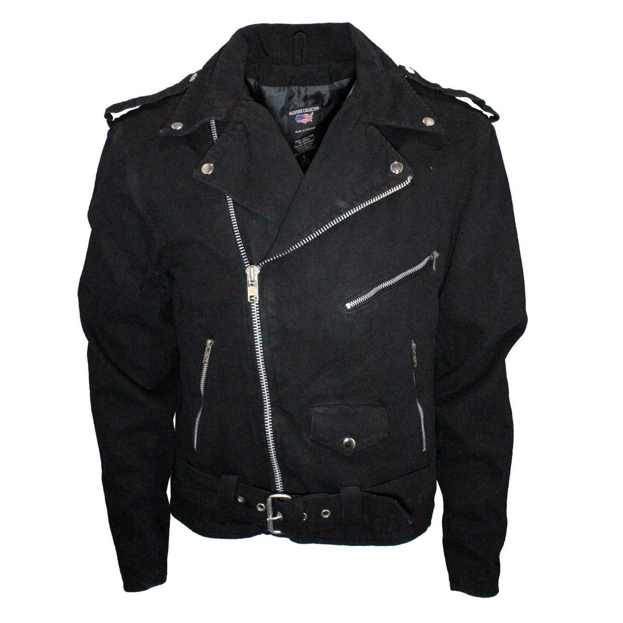 black denim biker jacket