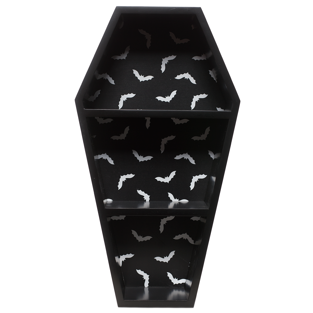 Black Bat Print Coffin Shelf