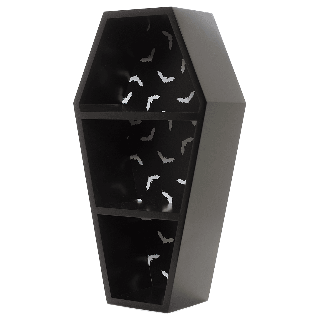 Black Bat Print Coffin Shelf by Sourpuss Clothing