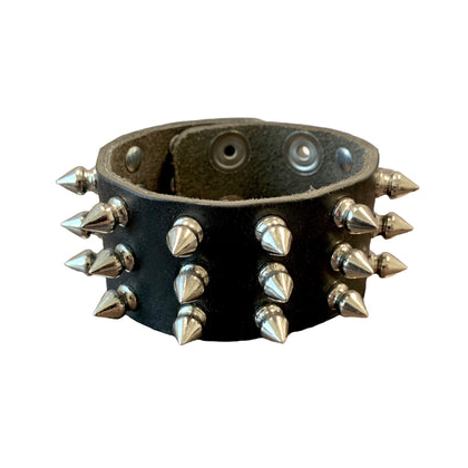 3 Row Spike Studded Leather Wristband