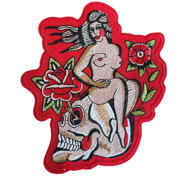 Skull Flower Lady Embroidered Patch