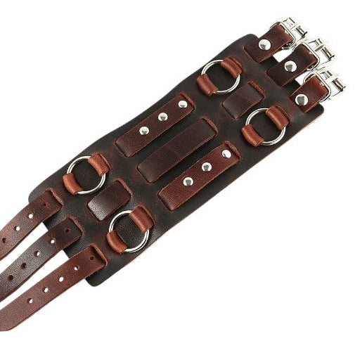 3 Strap Brown Leather Wrist Cuff