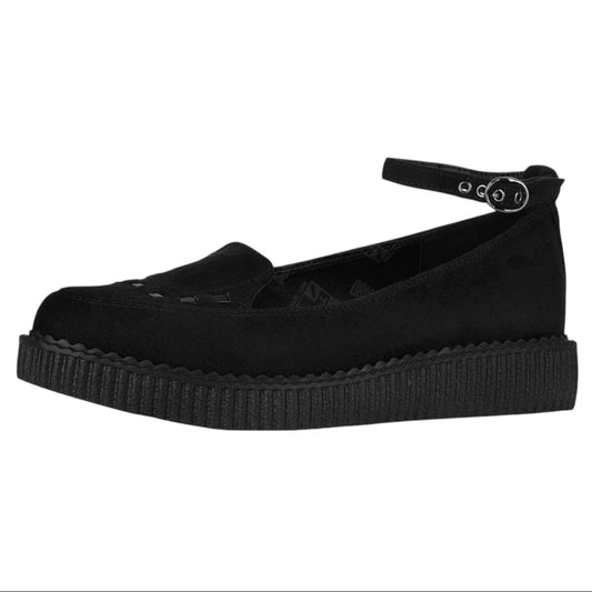 TUK Black Pointed Interlace Ballet Strap Creeper A3418l