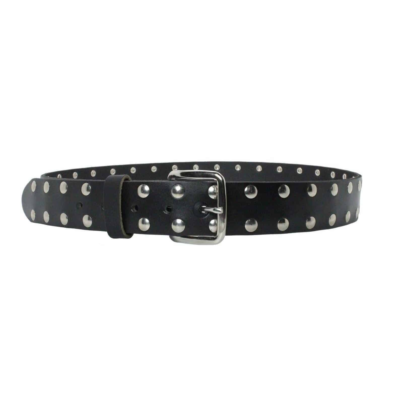 2 Row Flat Studded Black Leather Belt