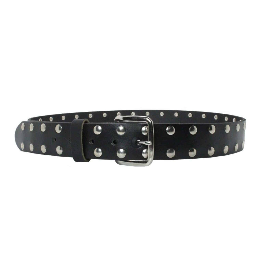 2 Row Flat Studded Black Leather Belt