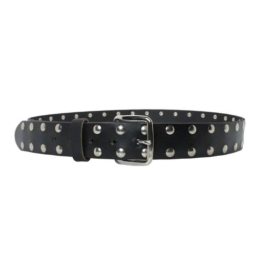 2 Row Flat Studded Black Leather Belt