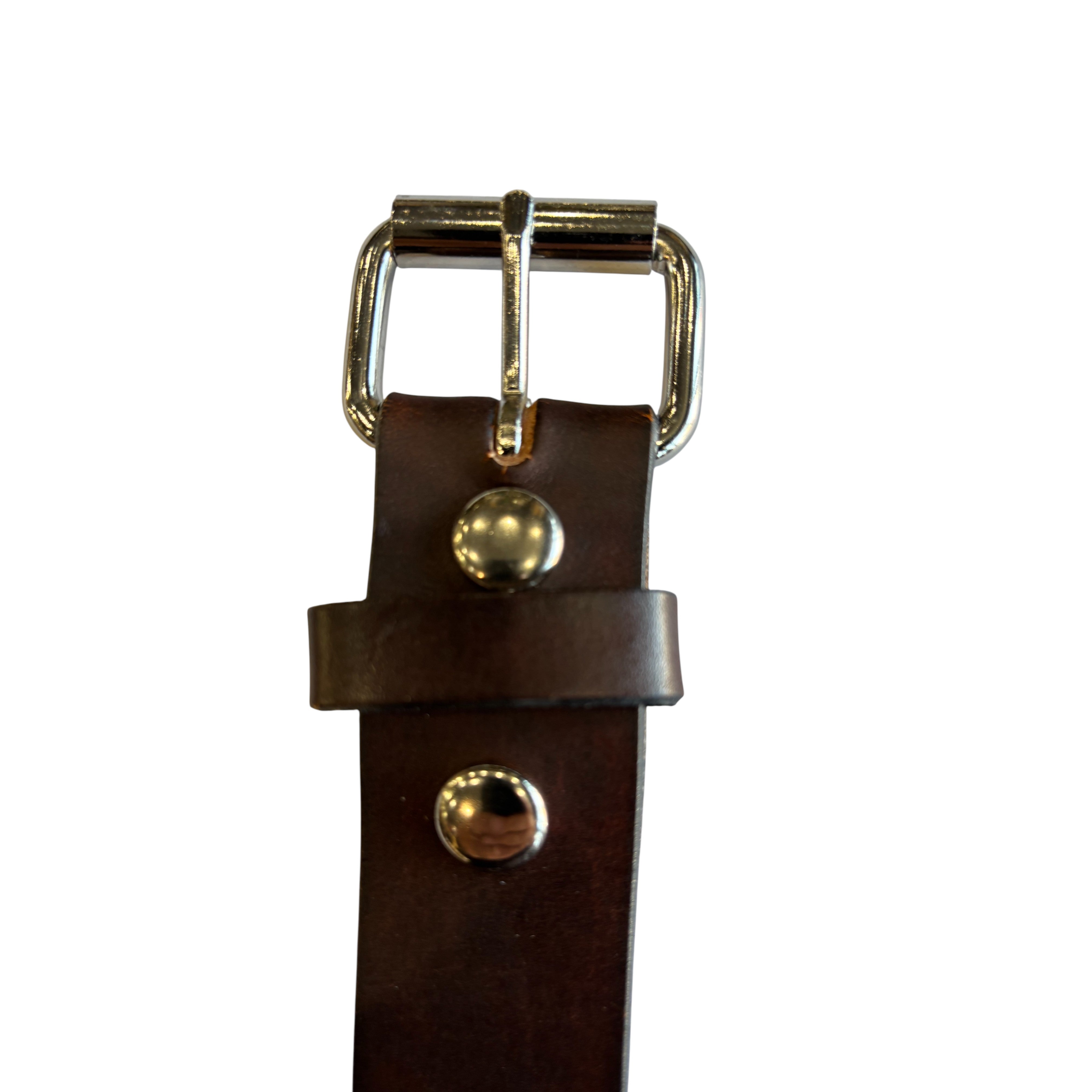 2 Row Flat Studded Brown Leather Belt