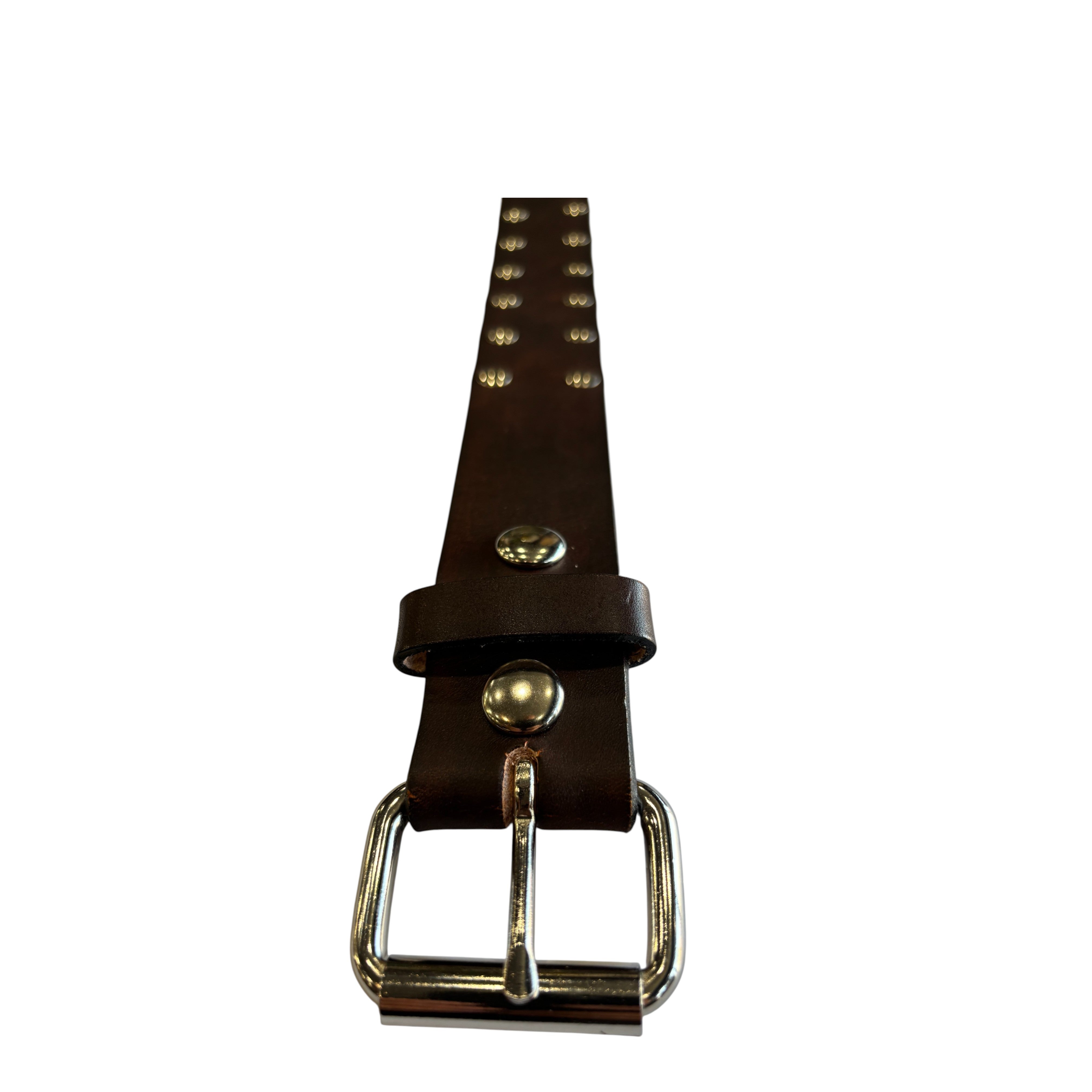 2 Row Flat Studded Brown Leather Belt