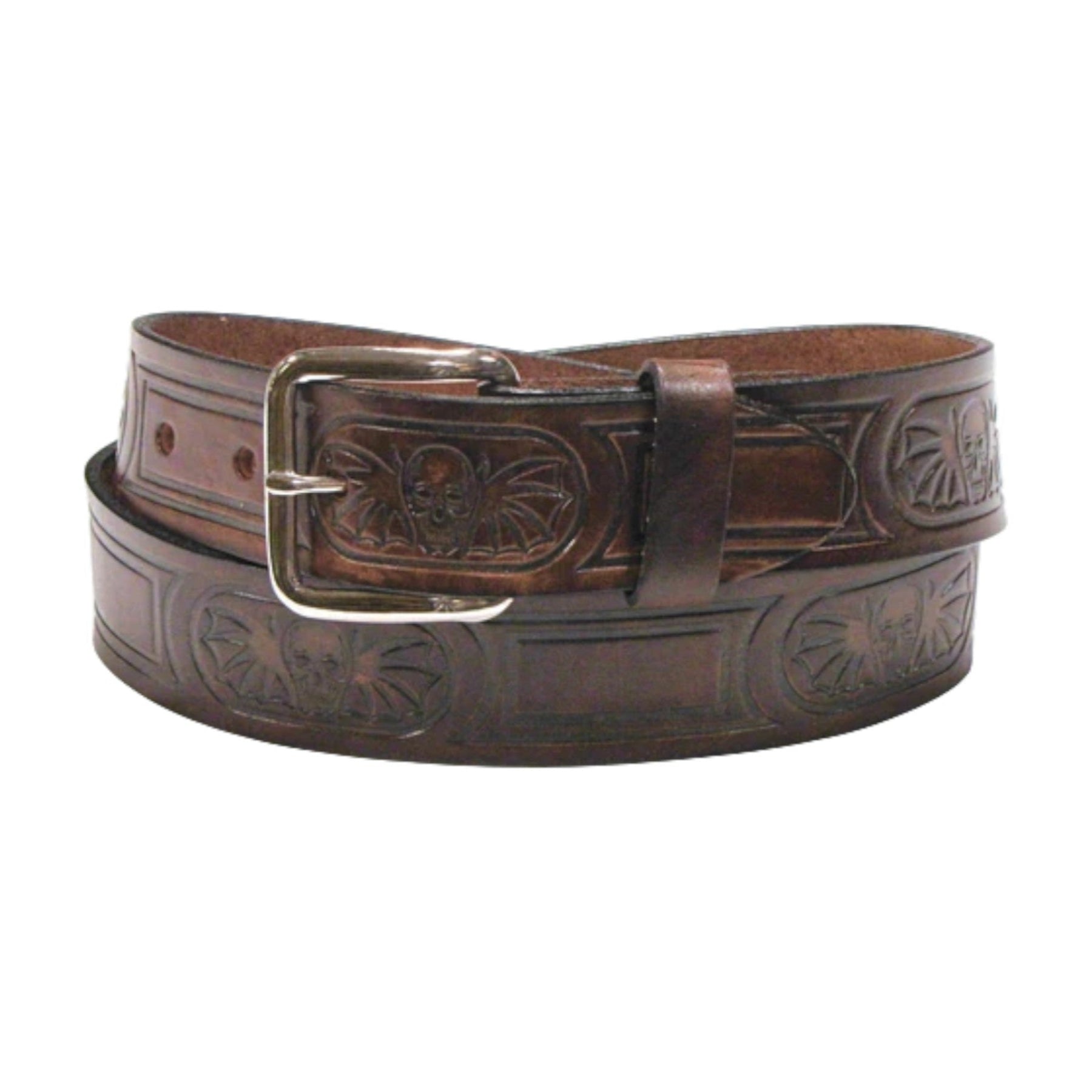 Bat Skull Brown Antique Leather Belt