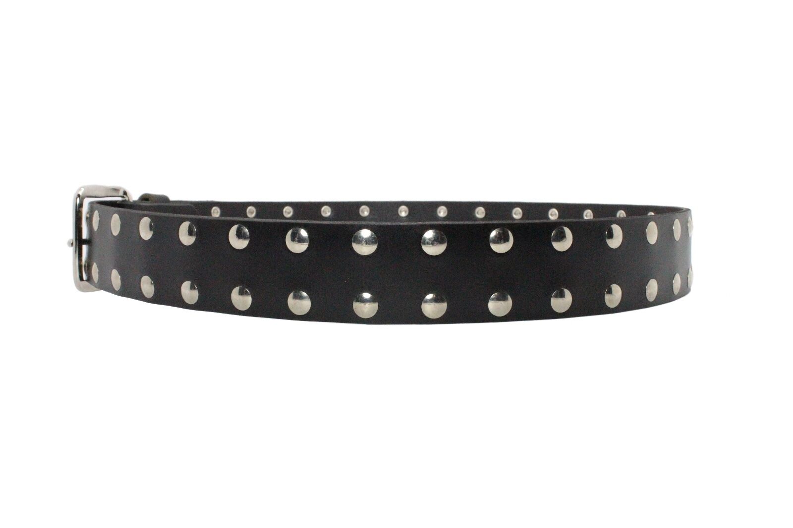 2 Row Flat Studded Black Leather Belt