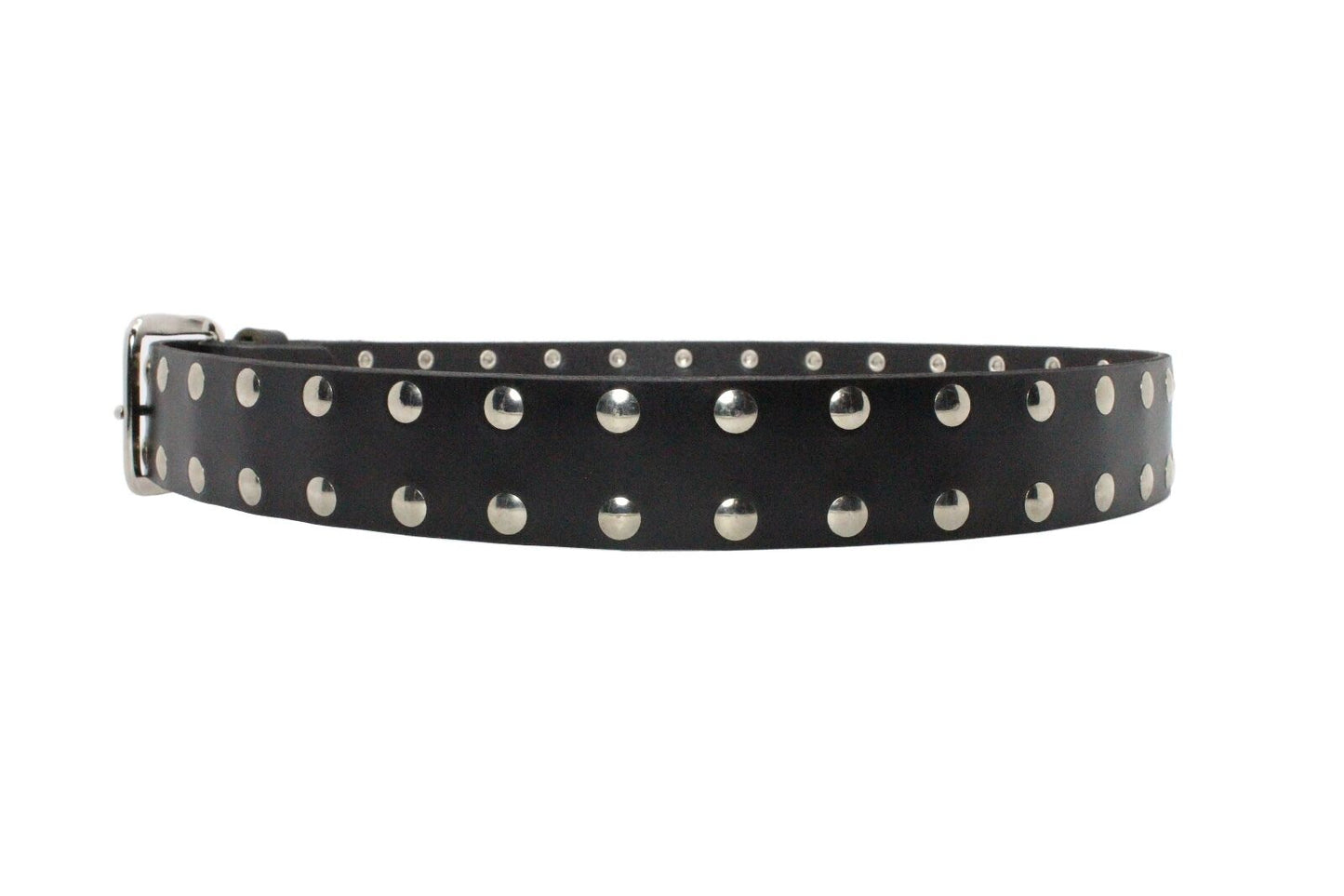 2 Row Flat Studded Black Leather Belt