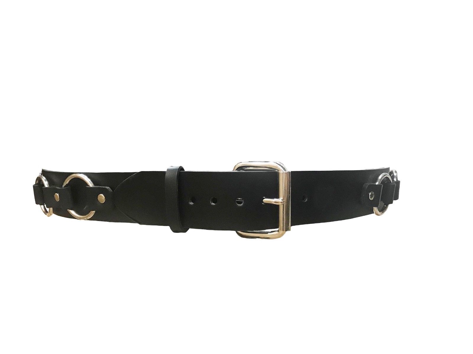 2 Row Flat Studded Black Leather Belt