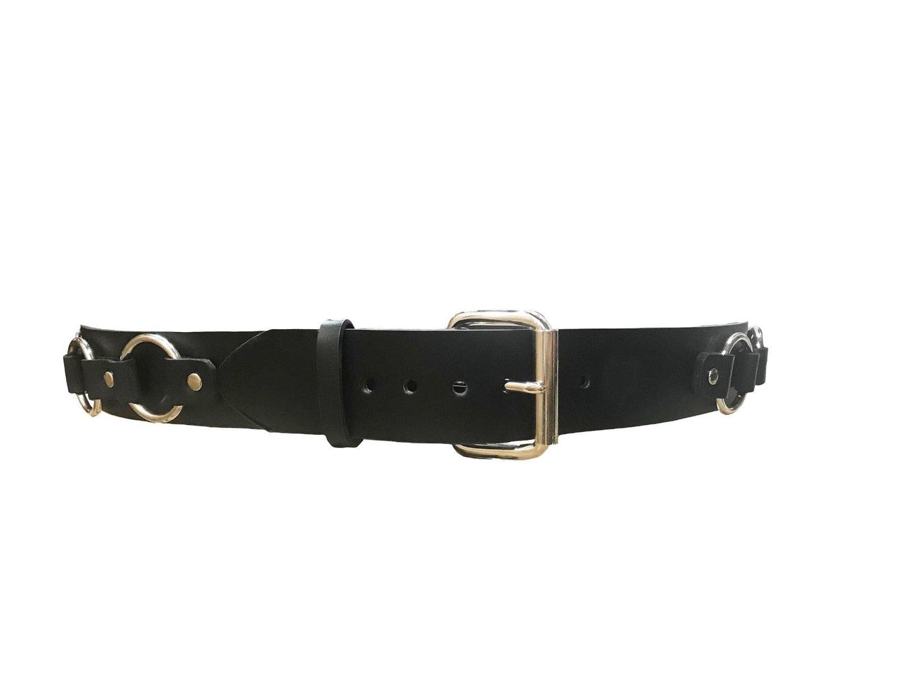 2 Row Flat Studded Black Leather Belt