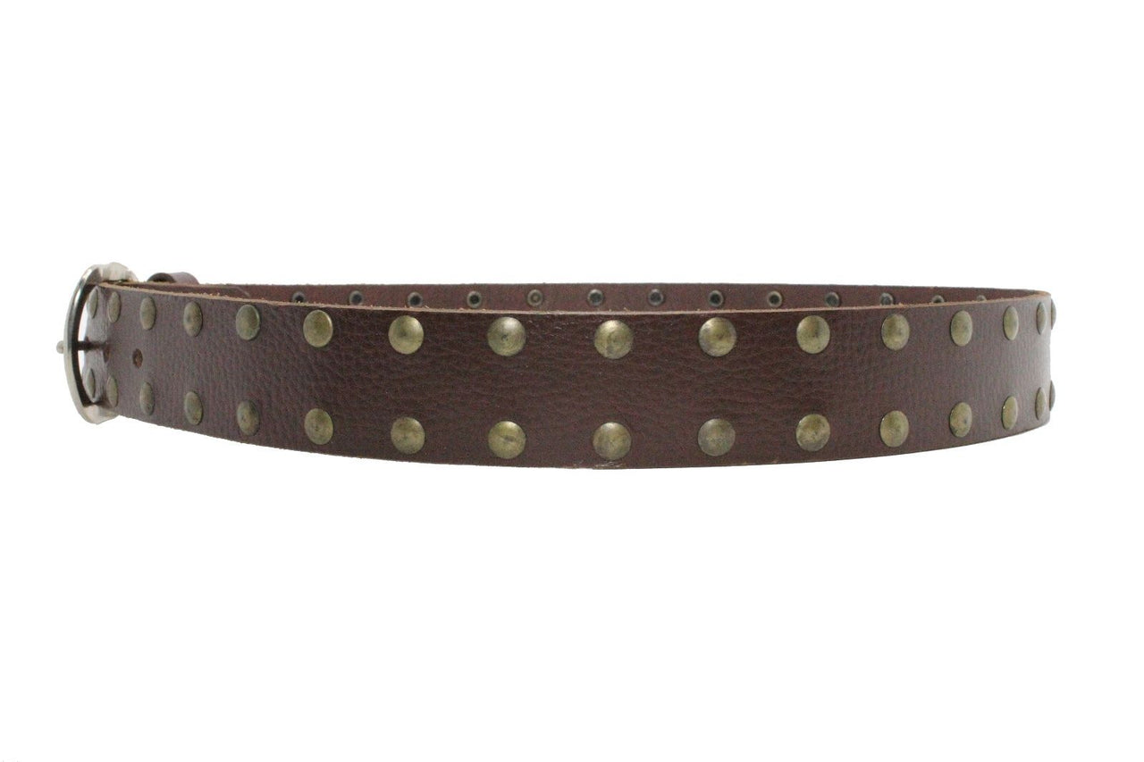 2 Row Flat Studded Brown Leather Belt