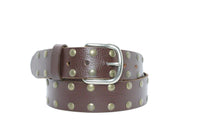 Thumbnail for 2 Row Flat Studded Brown Leather Belt
